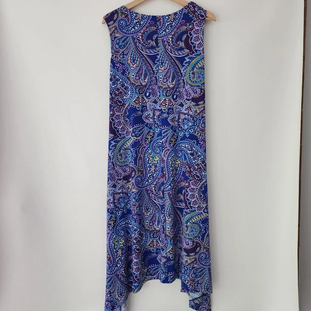 Chico's‎ multi color blue paisley sundress summer dress womens size  2 (12-14)